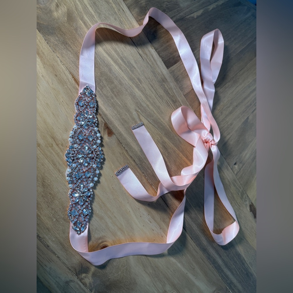 Elegant Pink Rhinestone Sash wedding or formal dress silk belt